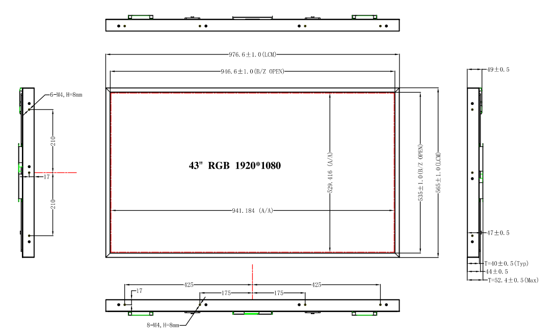 43-inch 1500 Nits Outdoor Display High Brightness LCD Display Monitor for Outdoor LCD Signage
