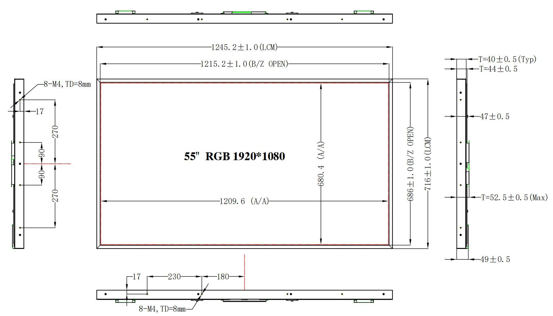 YZ550MBH20H-V0 original dimensions from model PDF