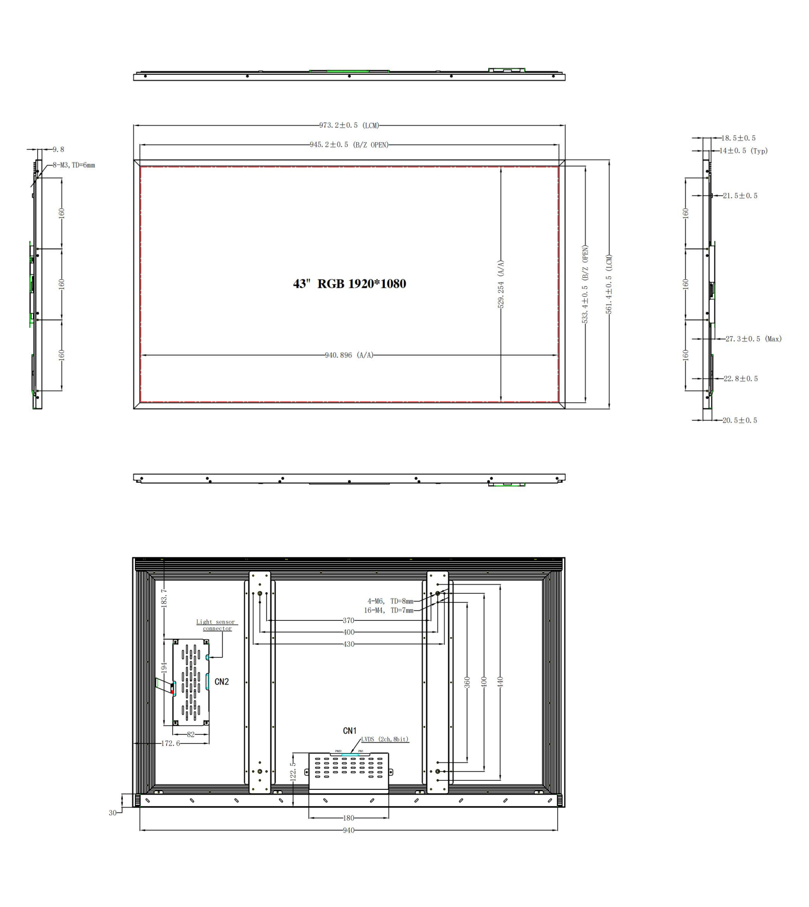 YZ430MEH15H-V0 original outline and mounting drawing from PDF page 4