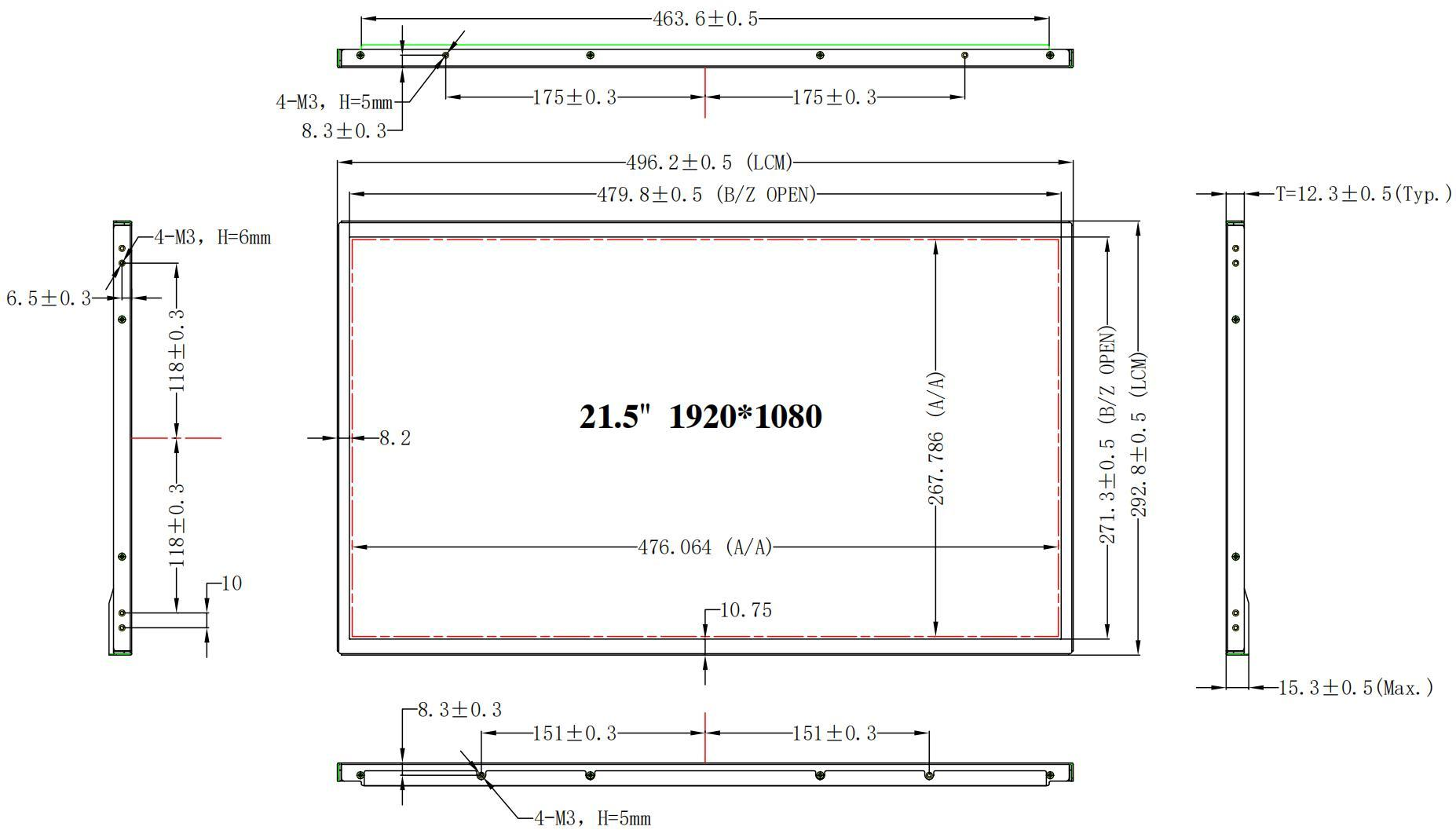YZ215MBH20-V2 original dimensions from model PDF