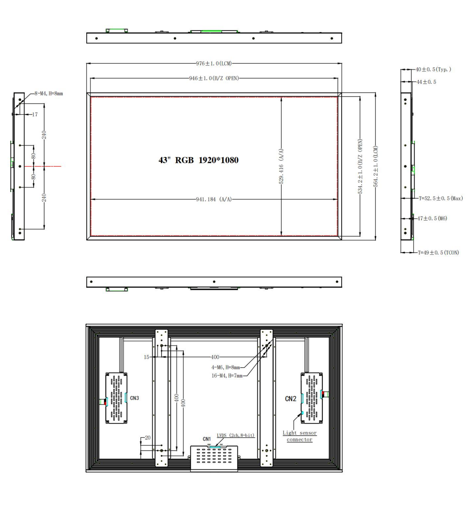 YZ430MBH25-V1 original outline and mounting drawing from PDF page 4