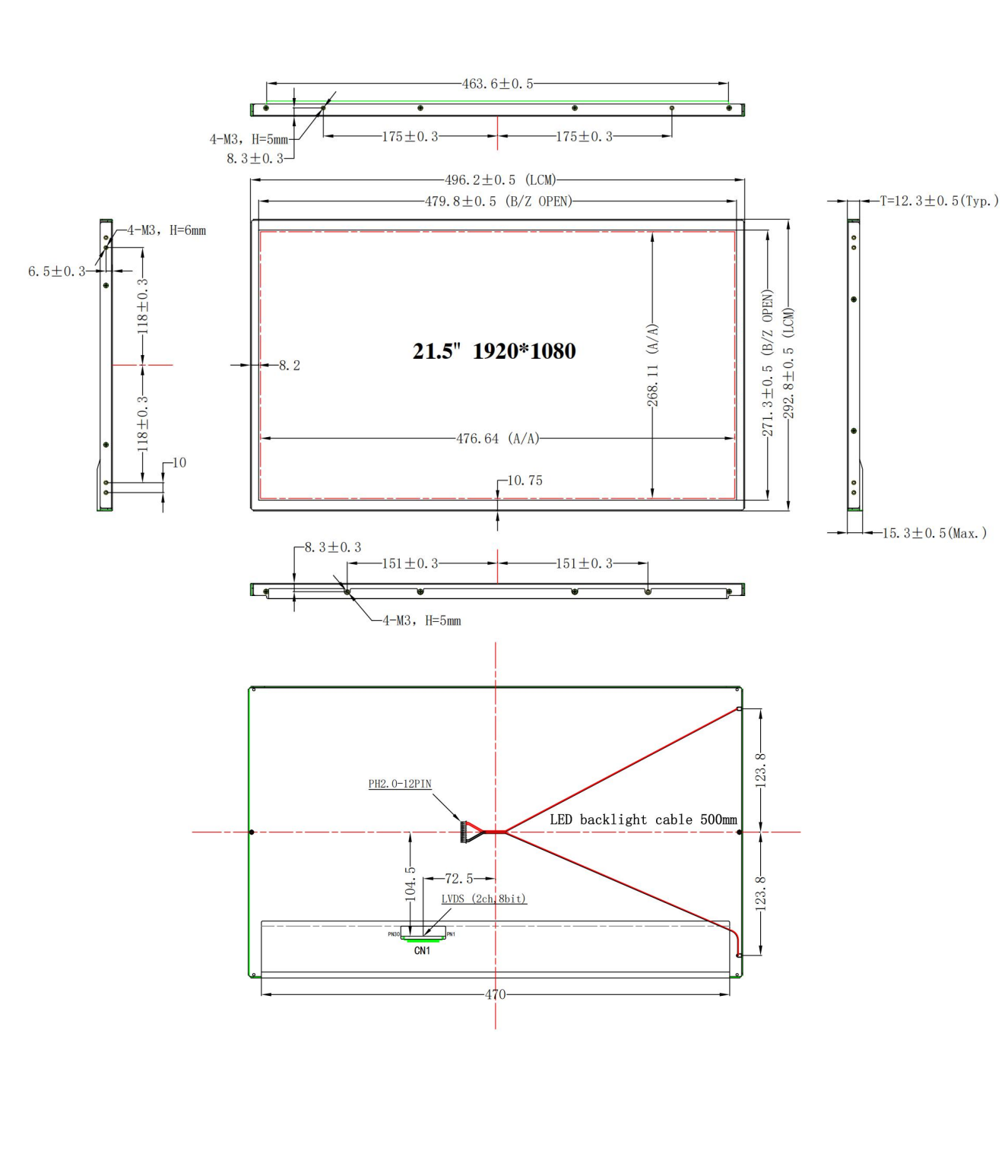 YZ215MBH10H-V0 original outline, PDF p4